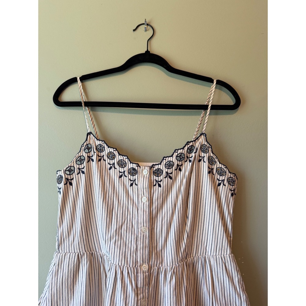 Madewell Jardin Embroidered Button Front Midi Dress Stripe Eyelet Blue White 4 - Picture 6 of 11